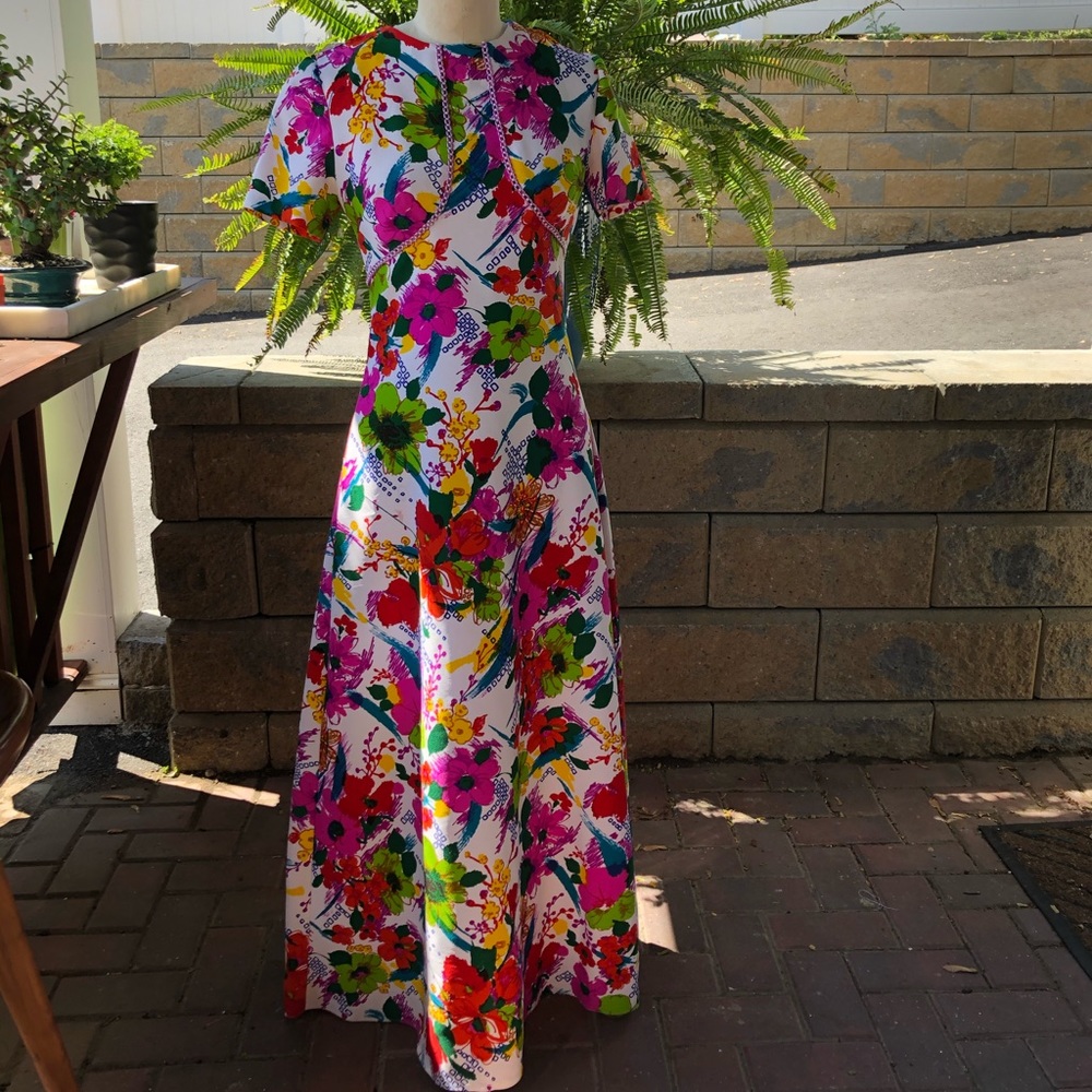 Vintage 1960s floral cocktail maxi dress